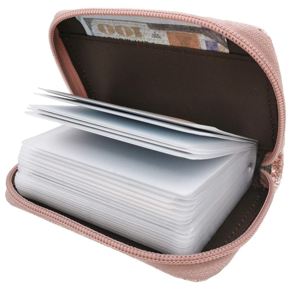 9044 Leather Credit Card Holder Zipper Wallet With 26 Card SlotsGlitter